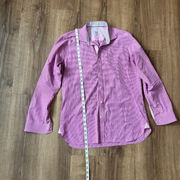Ted Baker Pink Check Endurance Flip Cuff Button Down Shirt Mens 16.5 34/35 - Picture 6 of 11